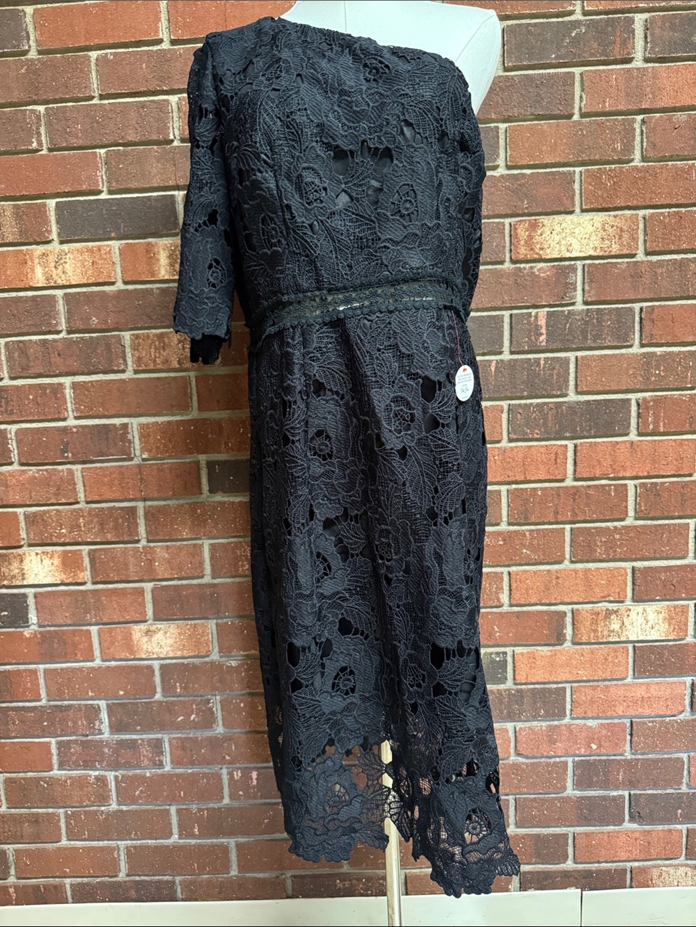 Chi Chi London One-Shoulder Black Floral Lace Dress Size UK 16/ US 12 Petite